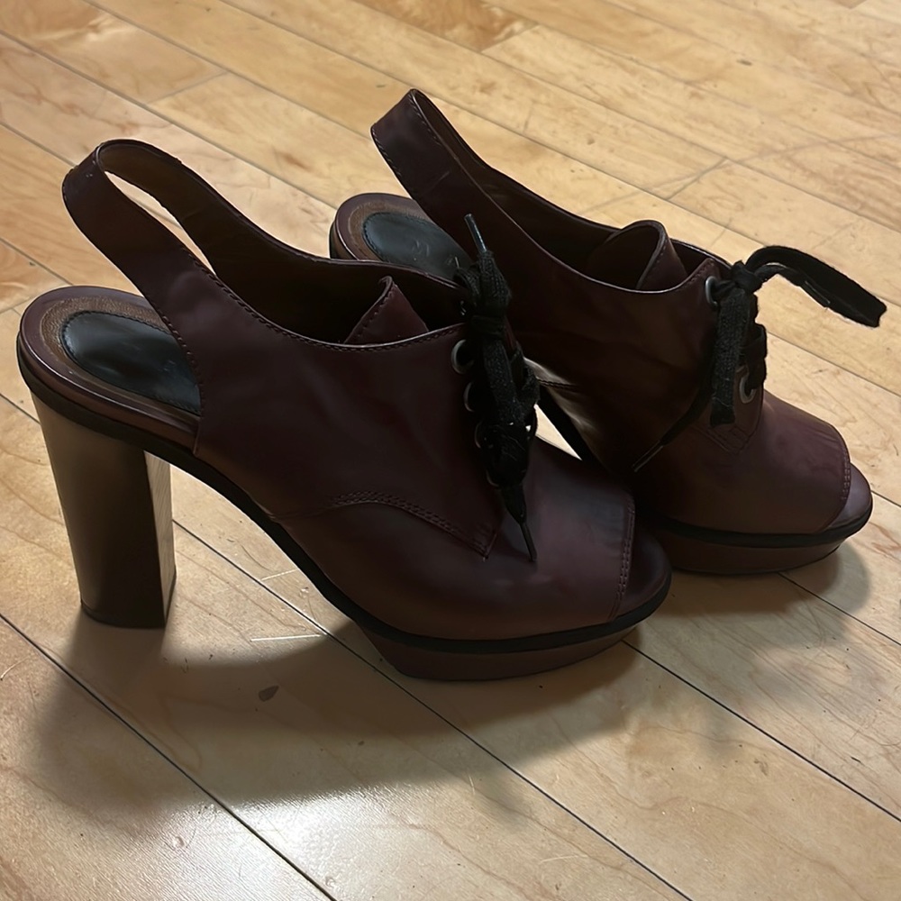 Burgundy Marni Platform MaryJane Peeptoe